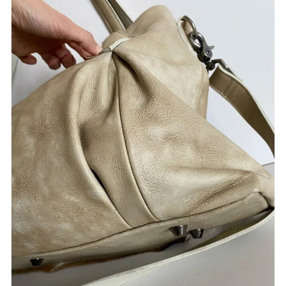 Lucchese Antelope Leather East West Tote Bag Crossbody Marble Ivory Travel Bag - Picture 12 of 16